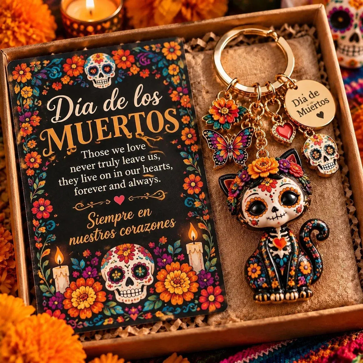 🌼 Día de Muertos-Inspired Layered Charm Keychain for Keys & Bags 💀