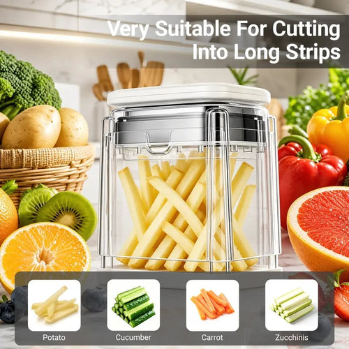 🎉 Fingersafe French Fry Cutter – Stainless Steel Potato Slicer with Detachable Interchangeable Blades