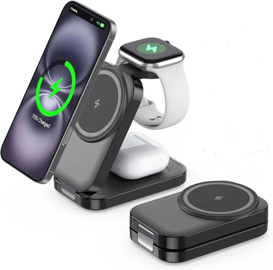 ⚡ 3-in-1 Foldable Magnetic Charger – Charge Phone, Watch & Earbuds at Once