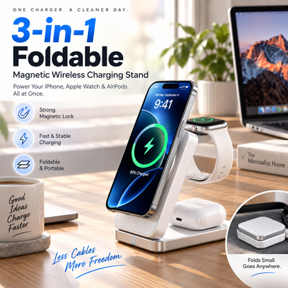 3-in-1 Wireless Charging Stand for iPhone, Apple Watch & AirPods