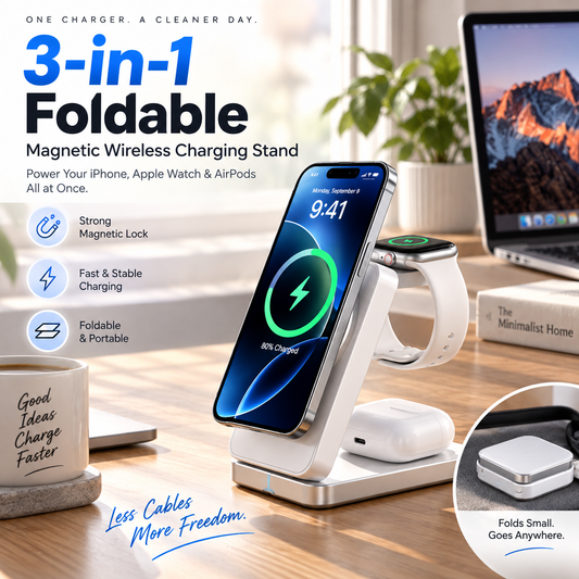 3-in-1 Wireless Charging Stand for iPhone, Apple Watch & AirPods