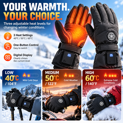 🔥 Rechargeable Heated Gloves – 3 Heat Settings, Waterproof Winter Gloves