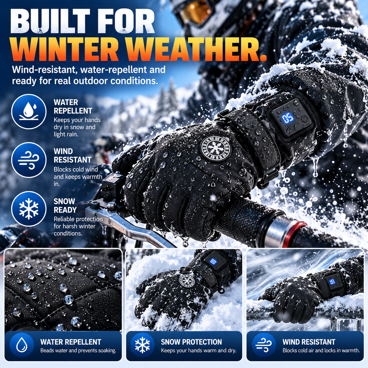 🔥 Rechargeable Heated Gloves – 3 Heat Settings, Waterproof Winter Gloves
