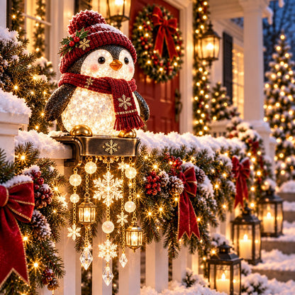 ✨ Lighted Christmas Porch Railing Hanging Characters with Cascading LED Ornaments 🎄