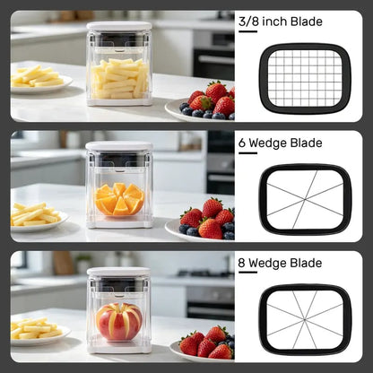 🎉 Fingersafe French Fry Cutter – Stainless Steel Potato Slicer with Detachable Interchangeable Blades