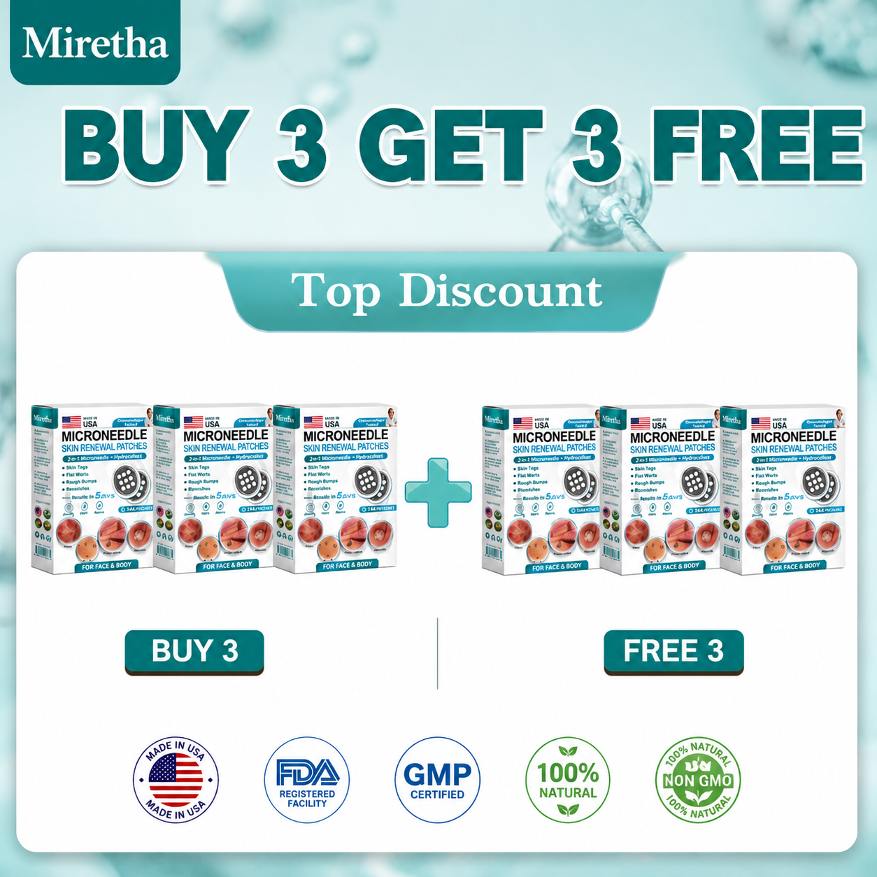 Miretha® 2-in-1 Microneedle & Hydrocolloid Patch👨‍⚕️ | Removes raised moles, acne, flat warts, and skin tags | Helps improve wrinkles, scars, and blemishes | Invisible patches for face and body💖
