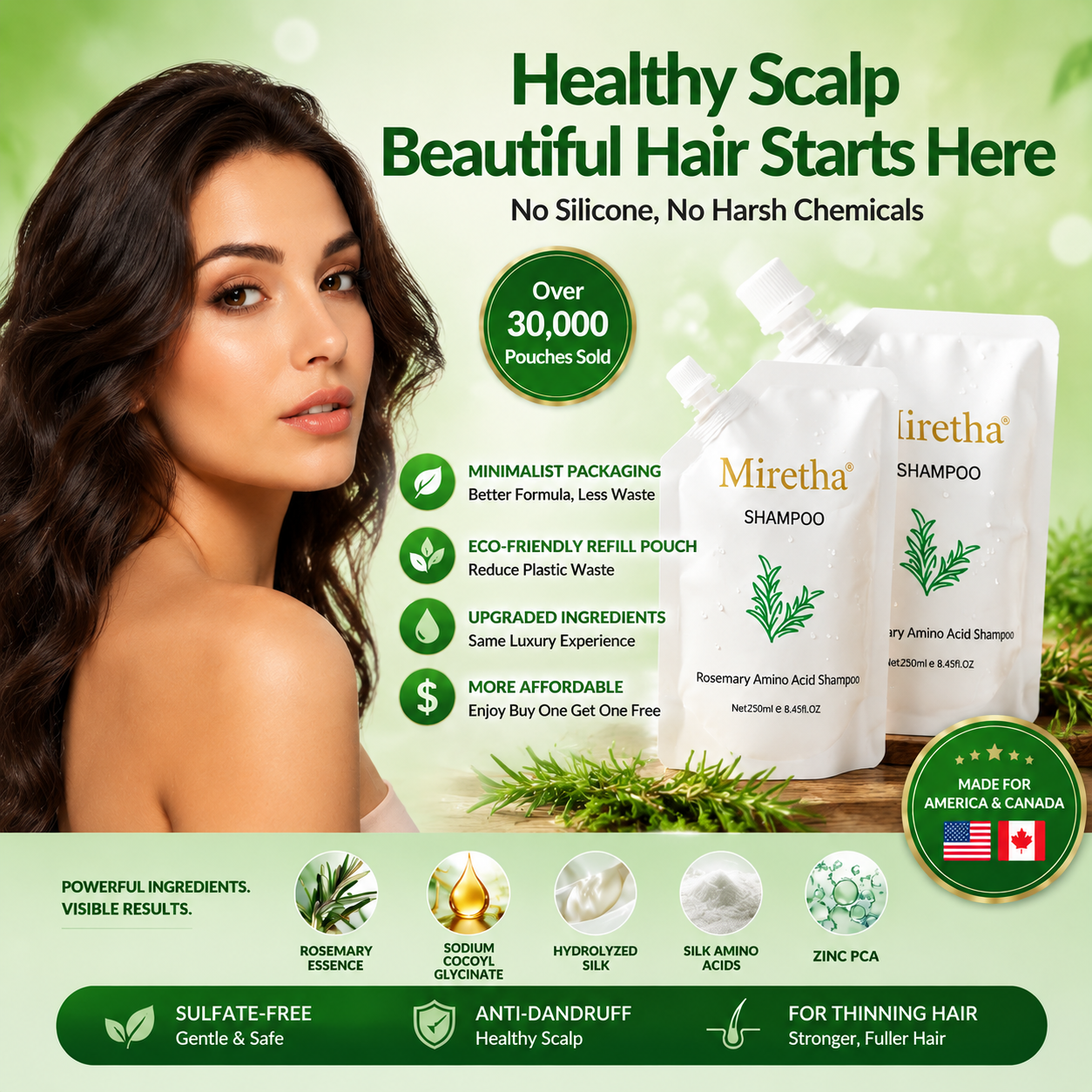 Miretha®Rosemary&Anti-Hair Fall HairLoss Treatment Shampoo
