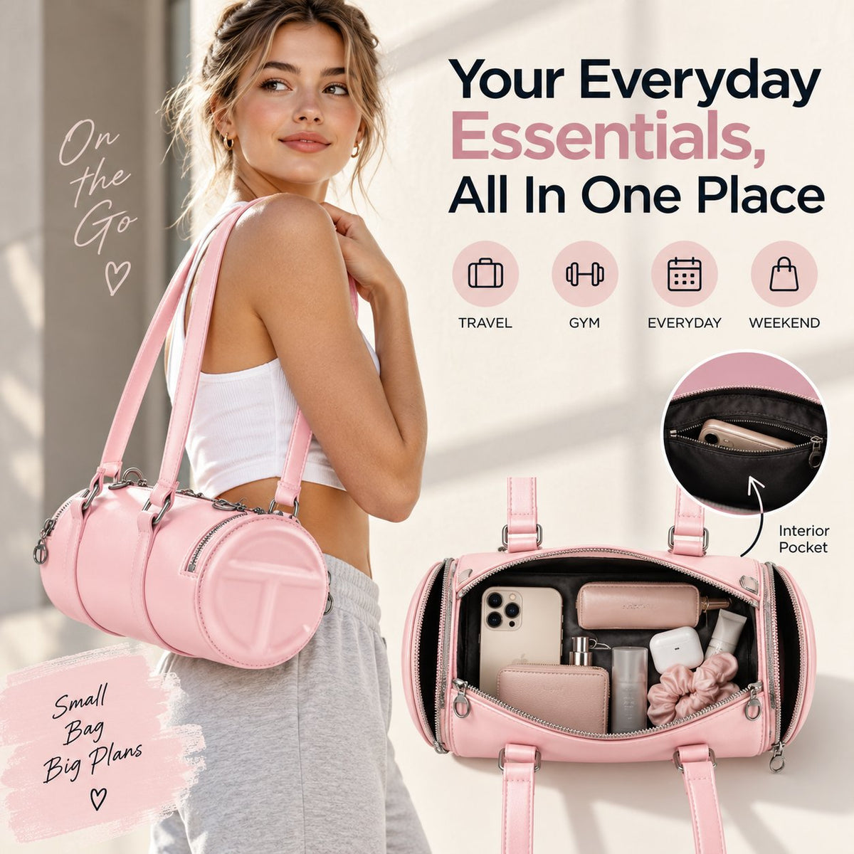 🎁Mini Faux Leather Duffle Bag With Detachable Shoulder Strap