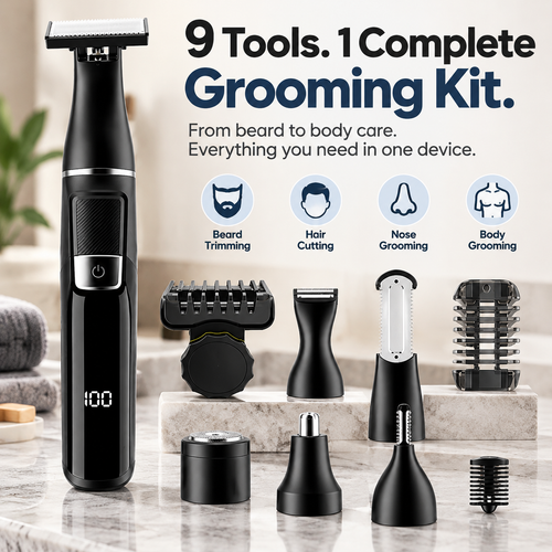 9-in-1 Men's Grooming Kit – One Tool for Beard, Hair & Body