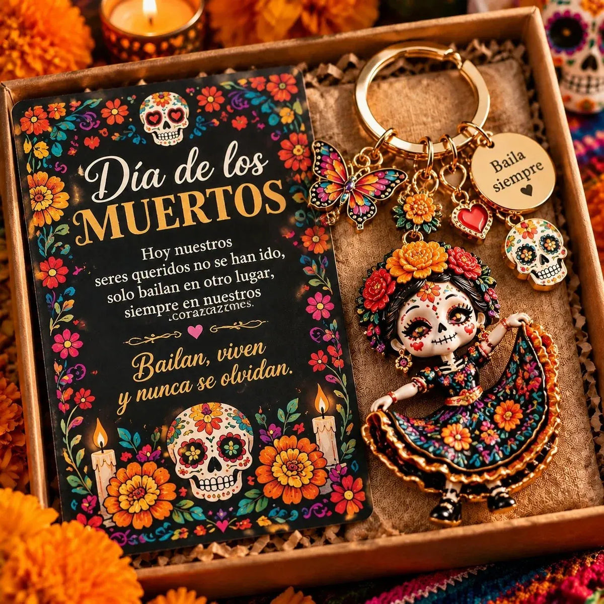 🌼 Día de Muertos-Inspired Layered Charm Keychain for Keys & Bags 💀
