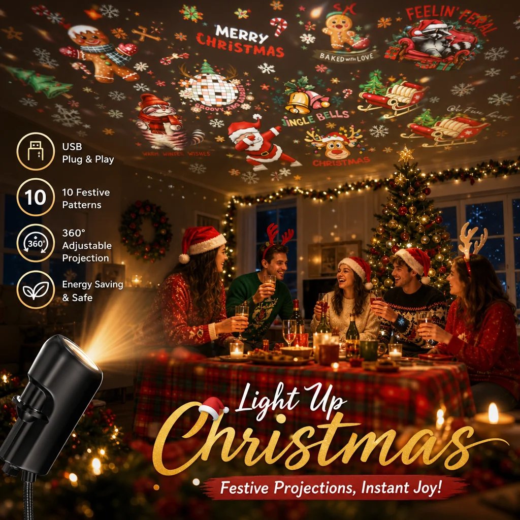 4K Ultra-HD Christmas Projector – 6 or 10 Festive Scenes