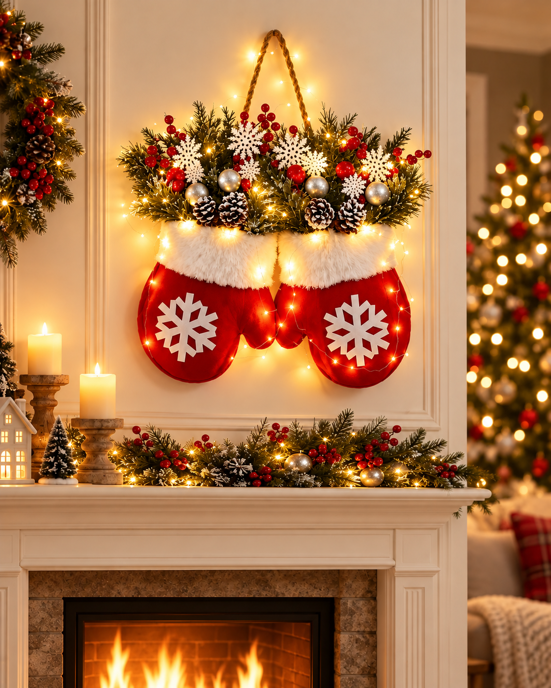🎄 Light-Up Christmas Mitten Door Hanging