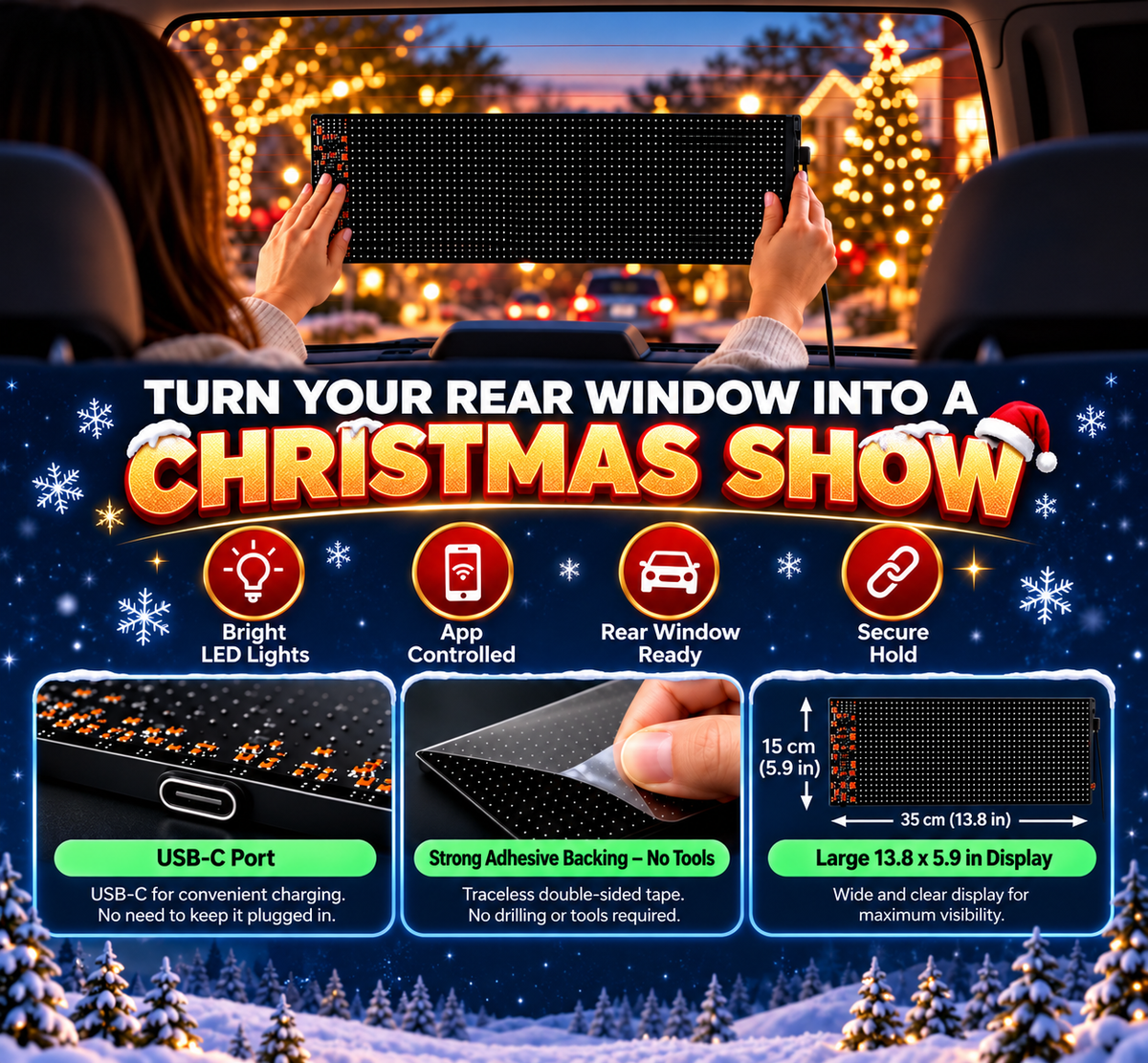 Animated Christmas LED Car Window Display – Make Every Drive Festive