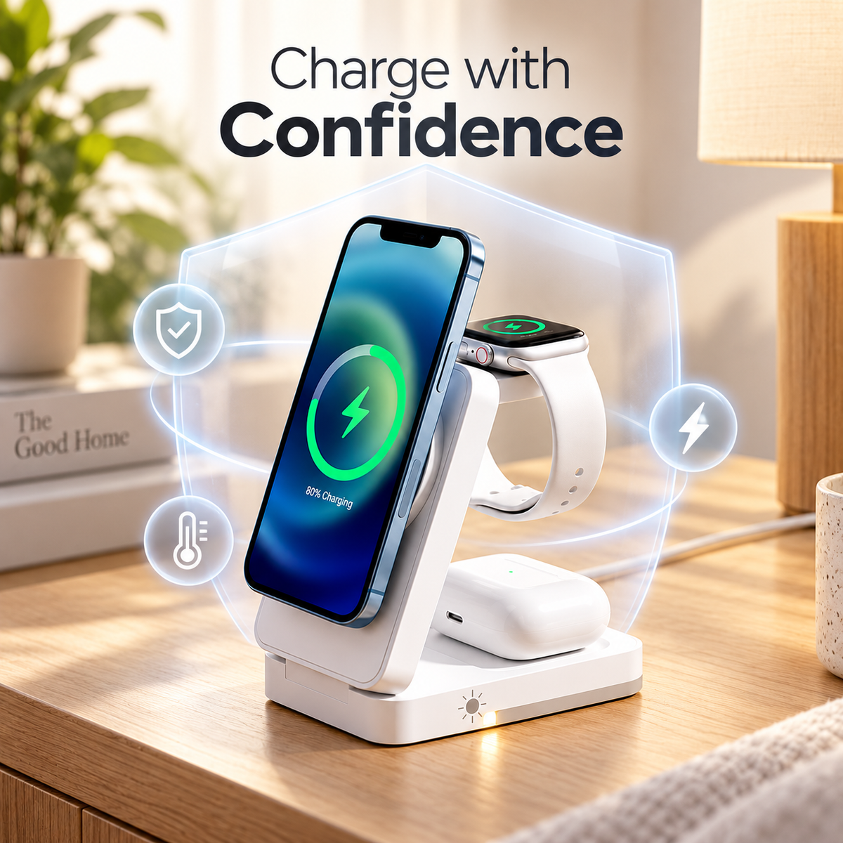 3-in-1 Wireless Charging Stand for iPhone, Apple Watch & AirPods