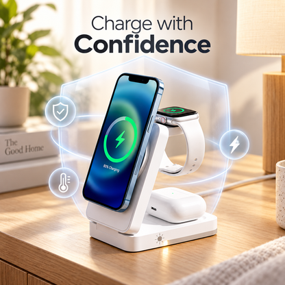 3-in-1 Wireless Charging Stand for iPhone, Apple Watch & AirPods