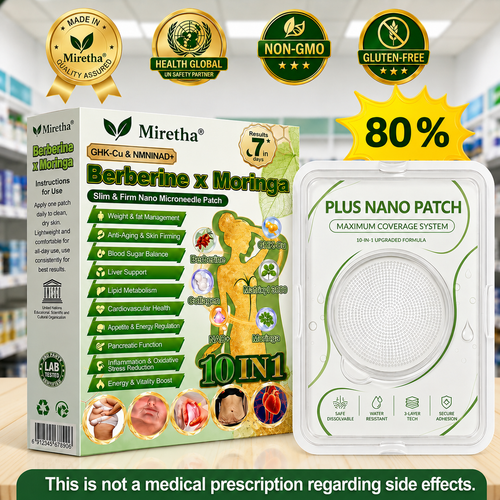 Miretha® Moringa · Berberine+ 10-in-1 Advanced Nano Microneedle Patch