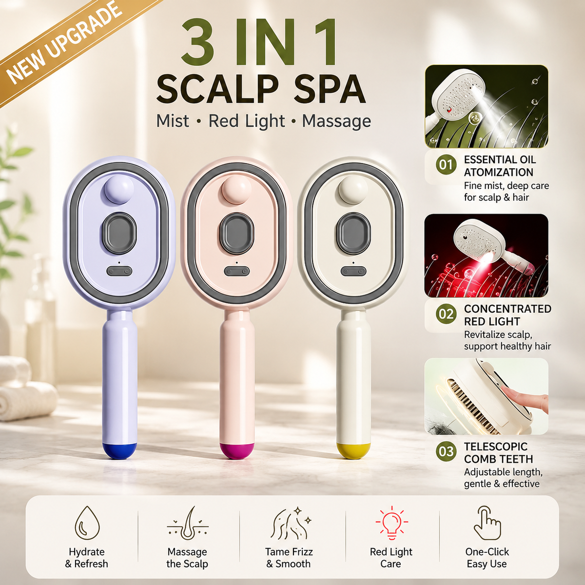 3-in-1 Mist Spray Scalp Massage Comb