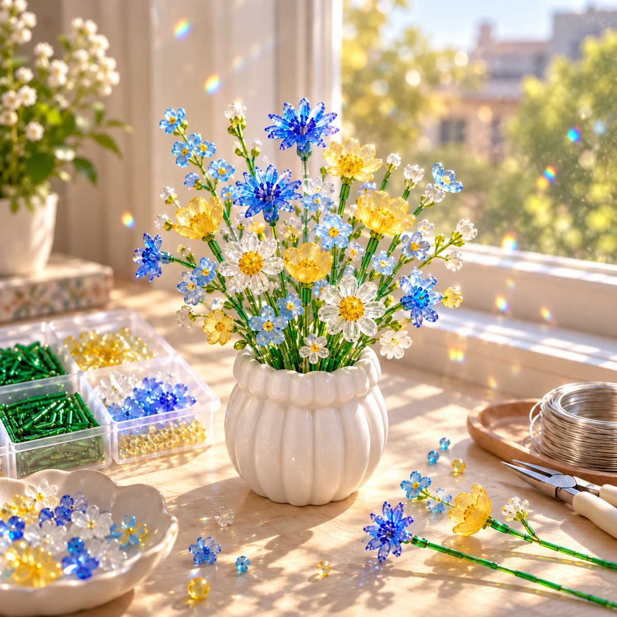 🌼✨DIY Beaded Wildflower Bouquet Kit – Handmade Crystal Flower Craft Set🌸✨