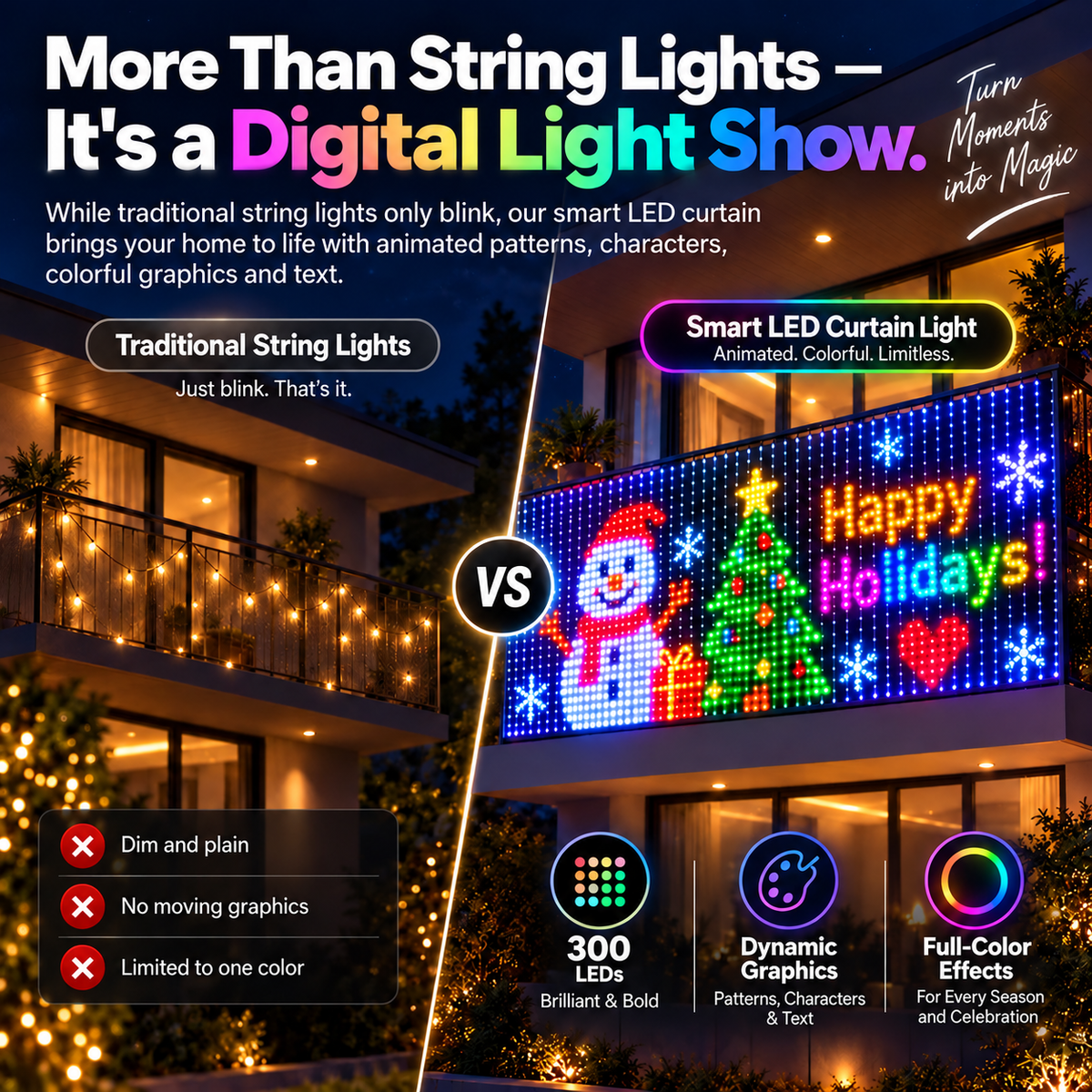 Turn Your Balcony Into A Giant LED Light Show!🎄 Smart 300-LED Animat ...