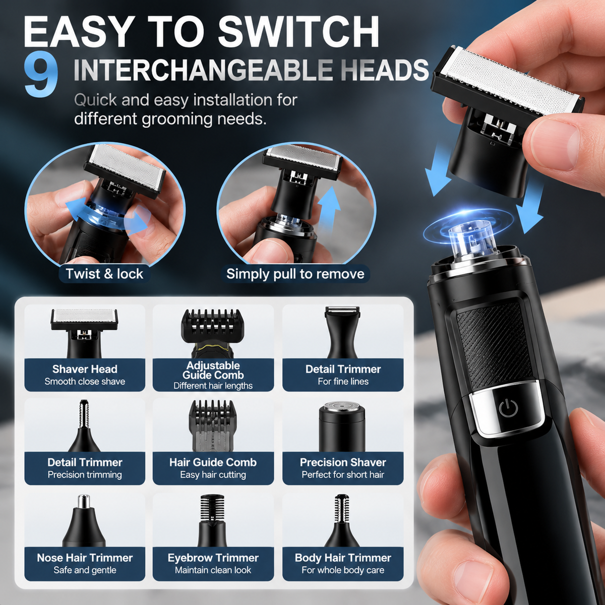 9-in-1 Men's Grooming Kit – One Tool for Beard, Hair & Body