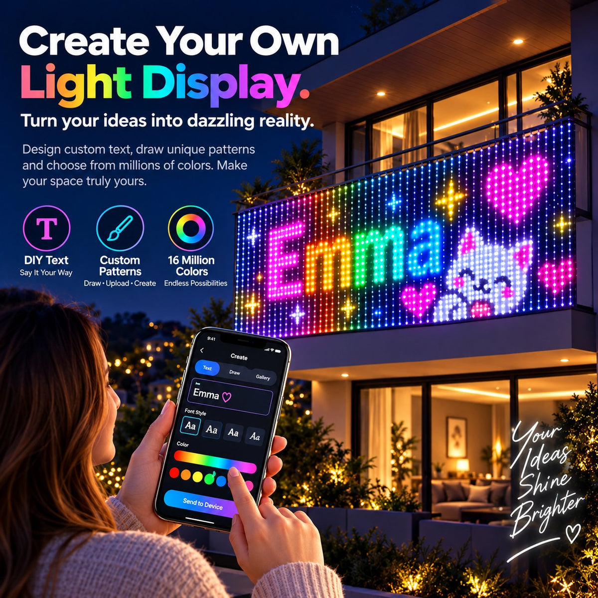 ✨ Turn Your Balcony Into A Giant LED Light Show! 🎄 Smart 300-LED Animated Mesh Screen 🎆📱