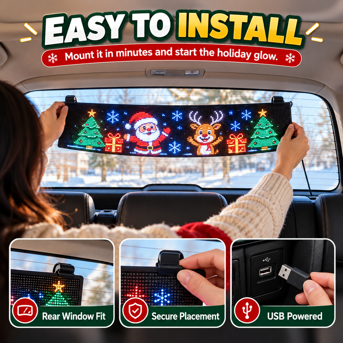 Animated Christmas LED Car Window Display – Make Every Drive Festive
