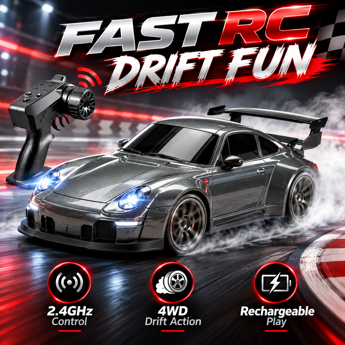 🚗 2.4GHz RC Drift Car For Kids – High Speed Remote Control Racing Fun Toy