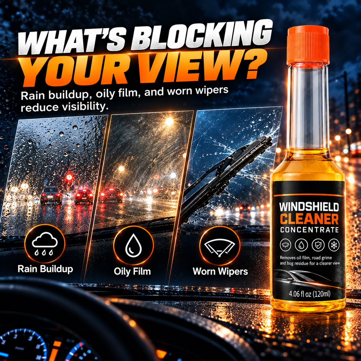 ✨Concentrated Windshield Washer Fluid – Oil Film & Bug Residue Cleaner, 120ml🌧️