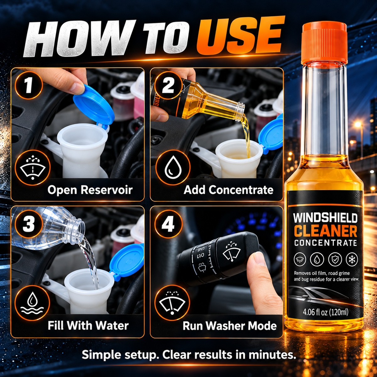 ✨Concentrated Windshield Washer Fluid – Oil Film & Bug Residue Cleaner, 120ml🌧️