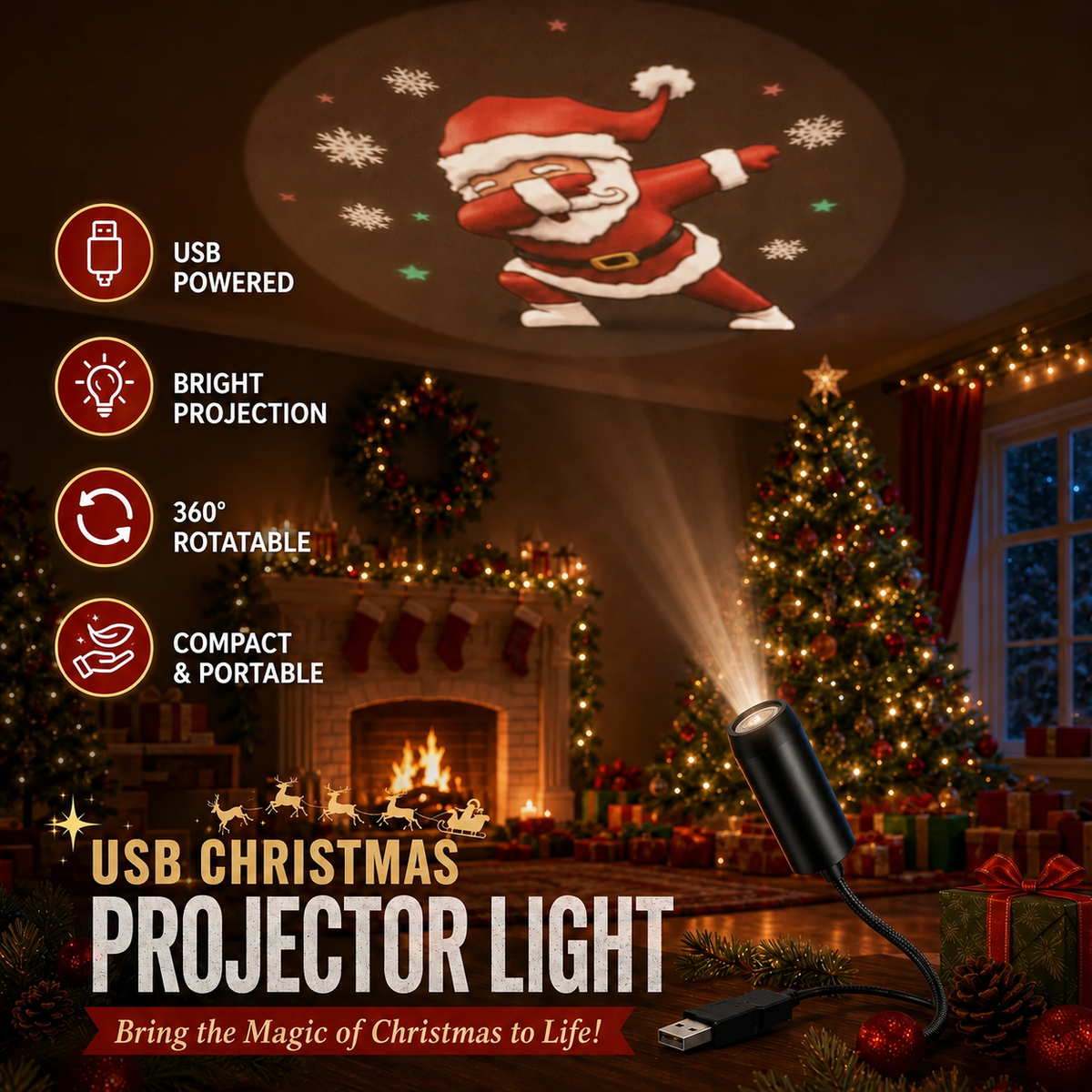 4K Ultra-HD Christmas Projector – 6 or 10 Festive Scenes