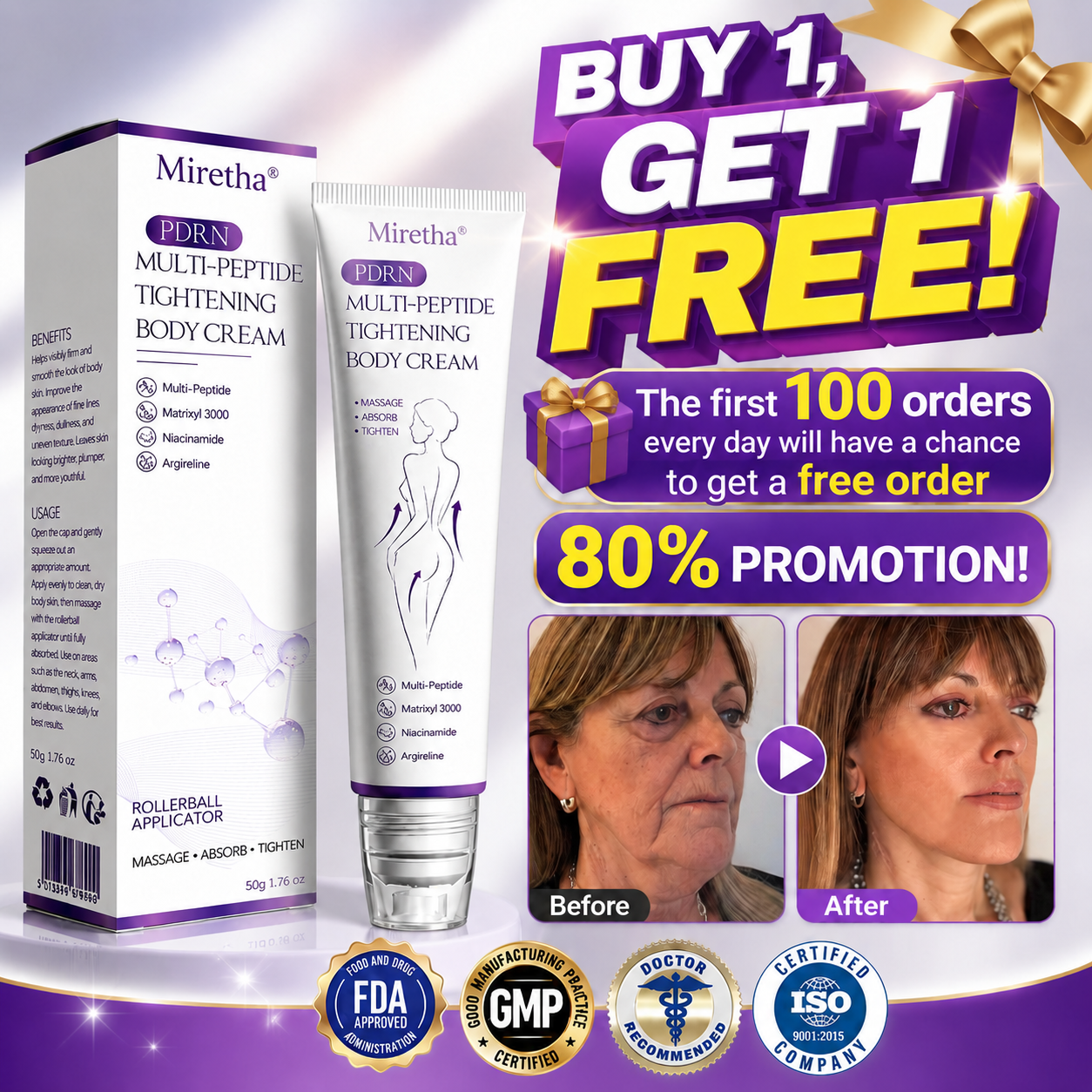 FDA Official: MIRETHA® PDRN Multi-Peptide Massaging Body Roller Cream