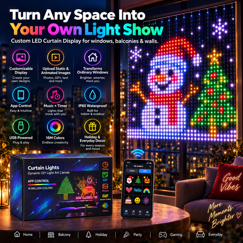 🎄📱Smart LED Curtain Lights – Upload Your Own Pictures & Animations ✨