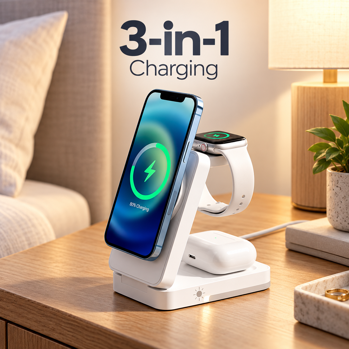 3-in-1 Wireless Charging Stand for iPhone, Apple Watch & AirPods