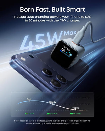 ⚡45W Smart Display Charger - See Your Charging Power in Real Time.