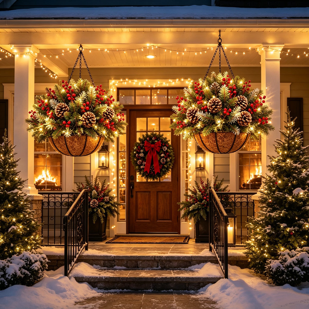 🏆Pre-Lit Christmas Hanging Basket🎄 Pre-lit, weather-resistant, and zero maintenance