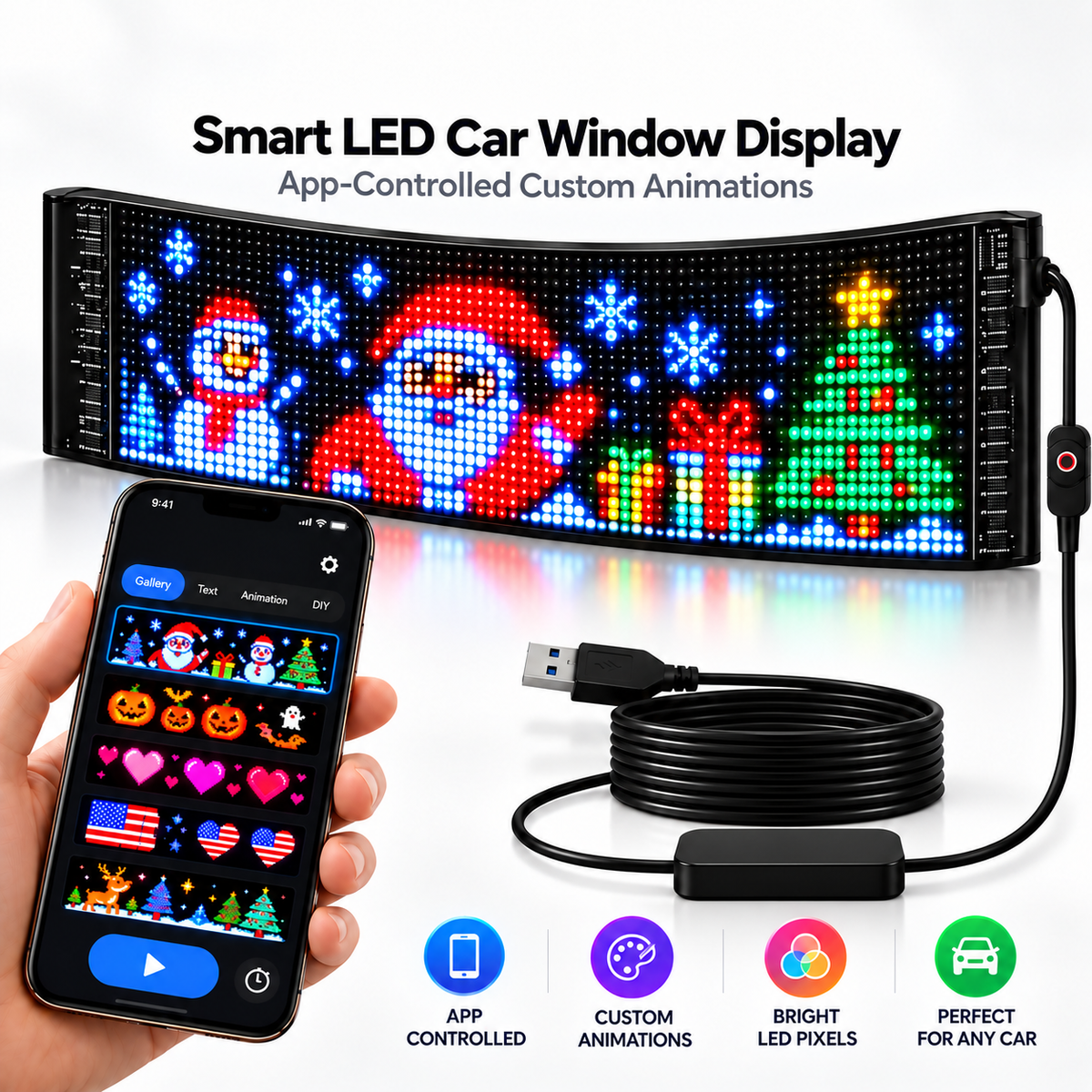 Animated Christmas LED Car Window Display – Make Every Drive Festive