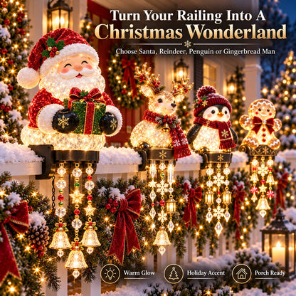 ✨ Lighted Christmas Porch Railing Hanging Characters with Cascading LED Ornaments 🎄