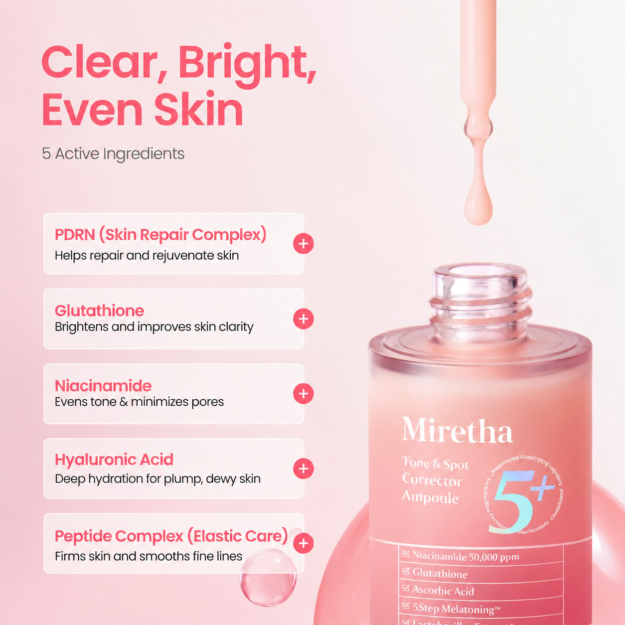 Redence Daily Niacinamide Tone & Spot Correction Serum, Vitamin C Brightening & Hydrating Face Serum for Sensitive Skin, Korean Skin Care