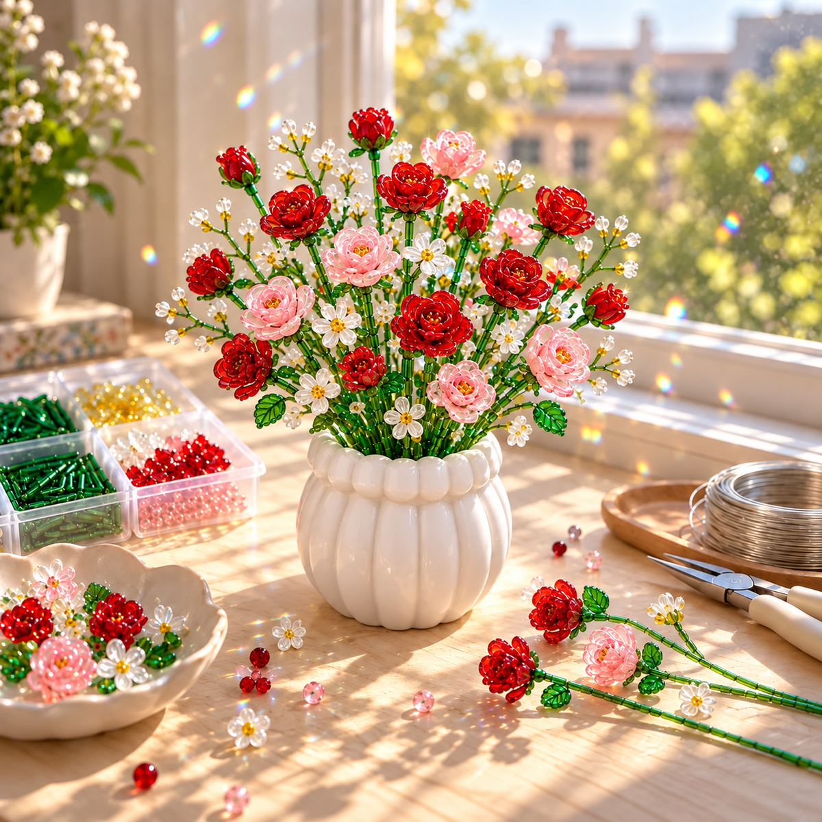 🌼✨DIY Beaded Wildflower Bouquet Kit – Handmade Crystal Flower Craft Set🌸✨