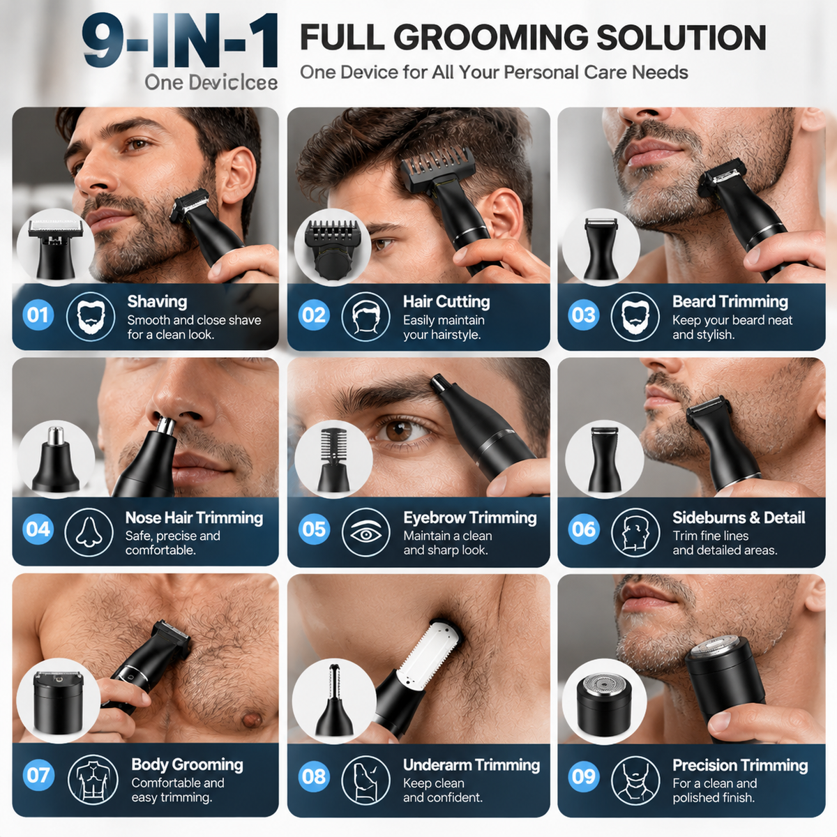 9-in-1 Men's Grooming Kit – One Tool for Beard, Hair & Body