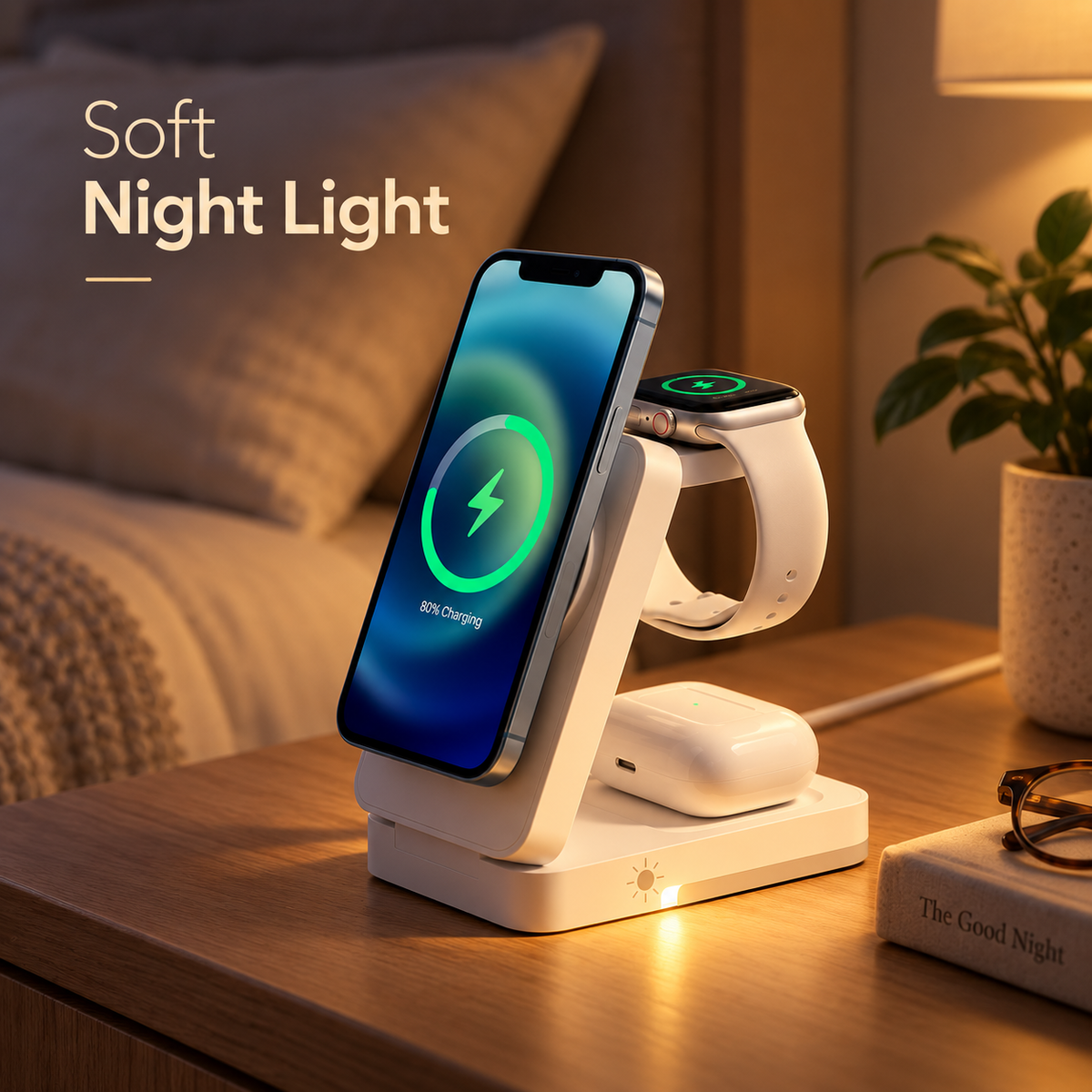 3-in-1 Wireless Charging Stand for iPhone, Apple Watch & AirPods