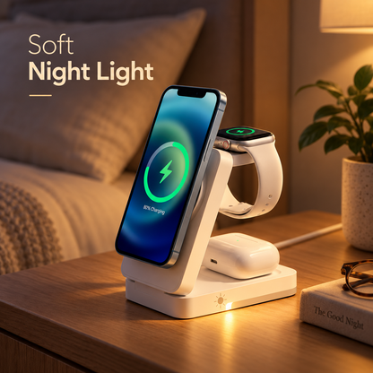 3-in-1 Wireless Charging Stand for iPhone, Apple Watch & AirPods