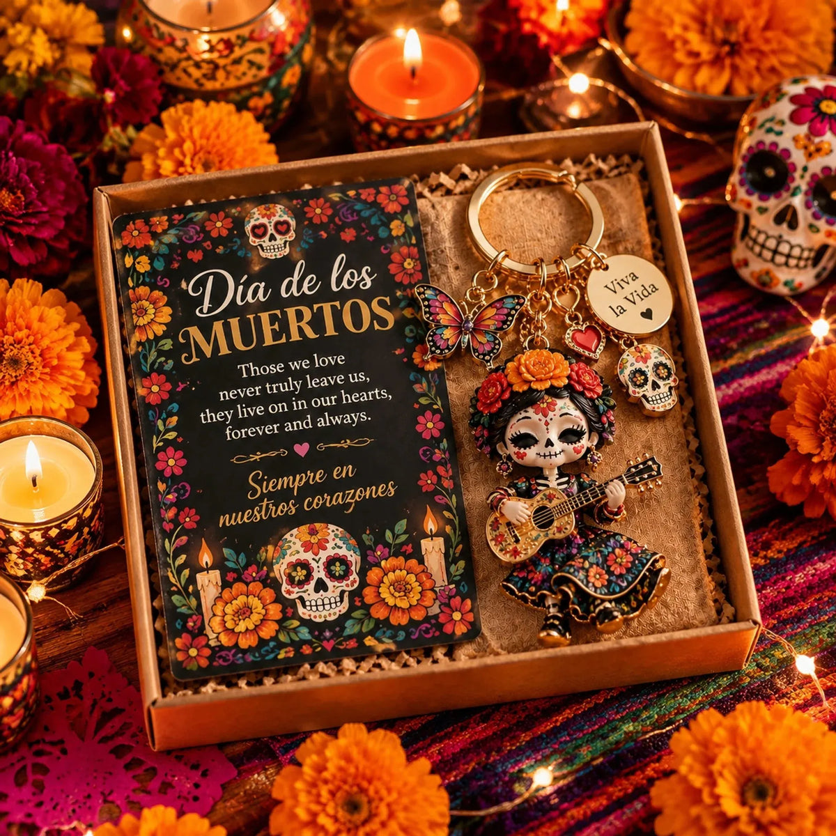 🌼 Día de Muertos-Inspired Layered Charm Keychain for Keys & Bags 💀