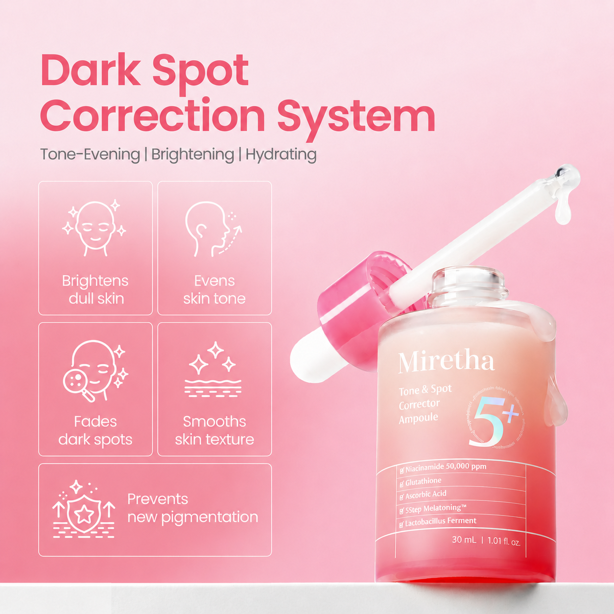 Redence Daily Niacinamide Tone & Spot Correction Serum, Vitamin C Brightening & Hydrating Face Serum for Sensitive Skin, Korean Skin Care