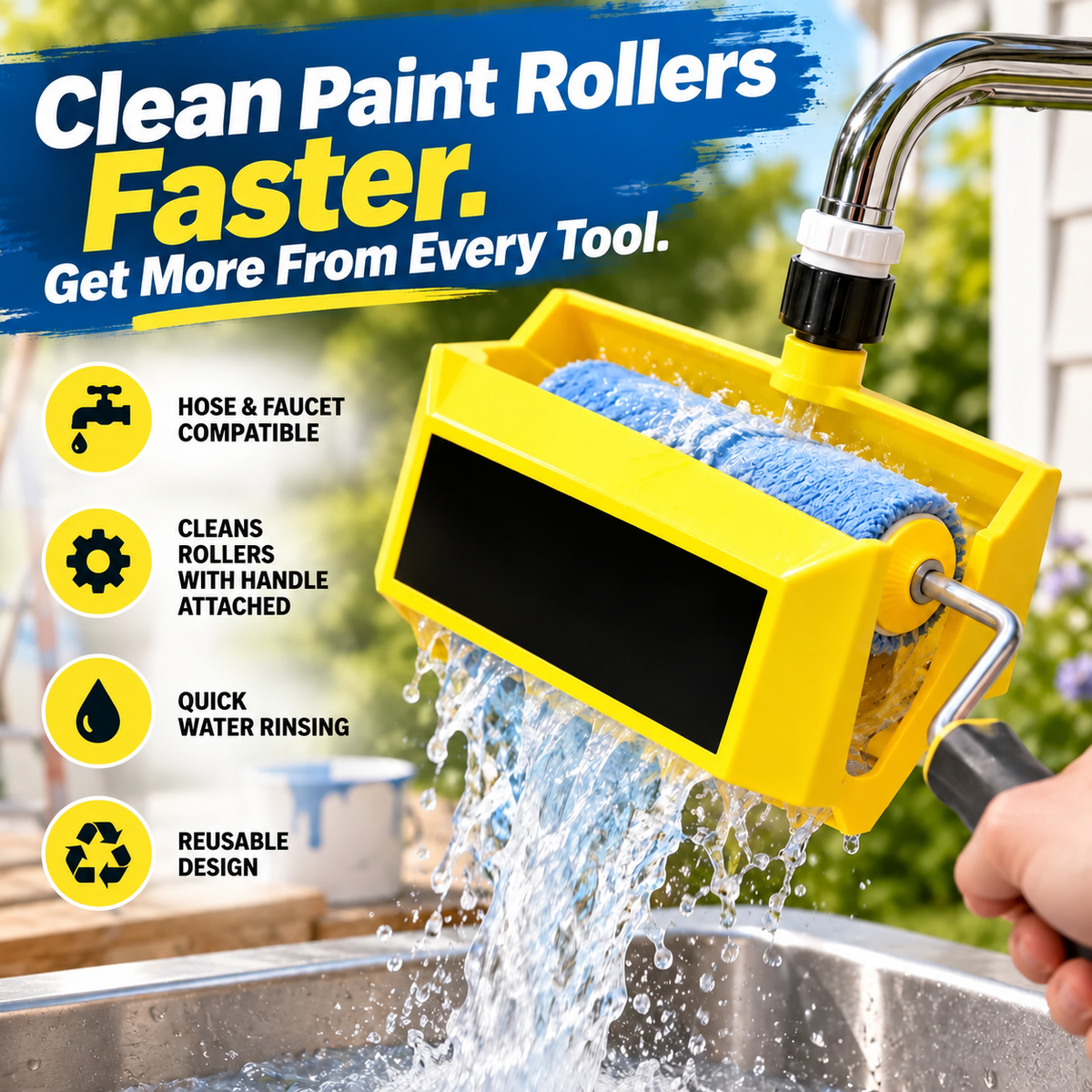 🎁Paint Roller Cleaner with Hose &amp; Faucet Adapter