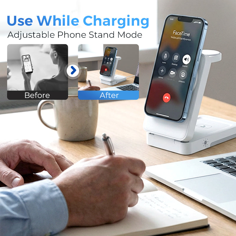 3-in-1 Wireless Charging Stand for iPhone, Apple Watch & AirPods