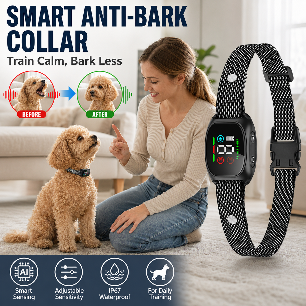 🐶 No-Shock Anti-Bark Collar with Beep and Vibration