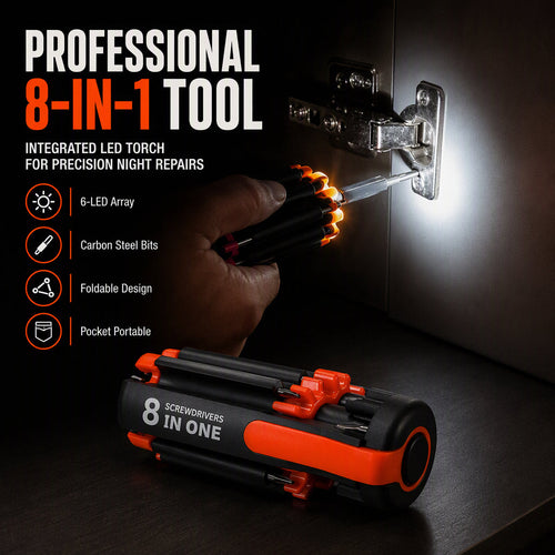 🔧8-in-1 Folding Screwdriver with LED Light