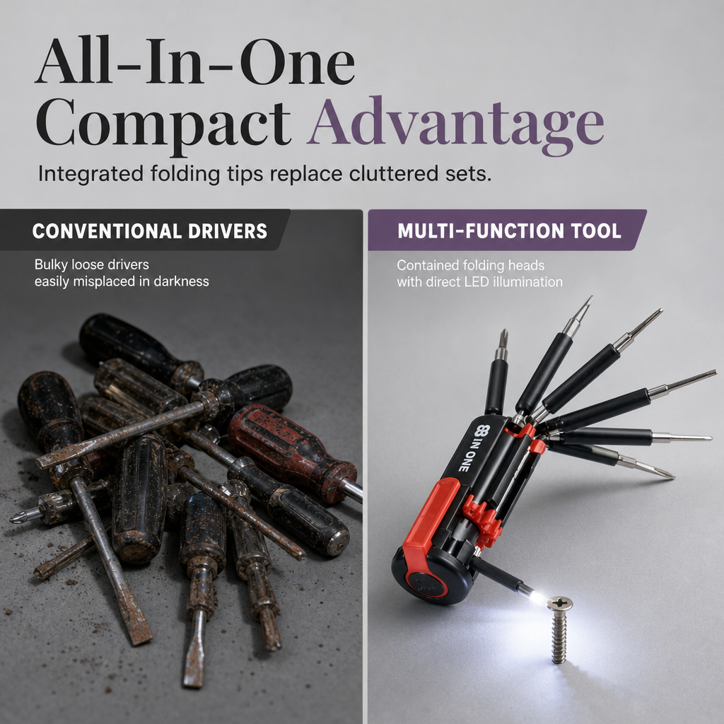 🔧8-in-1 Folding Screwdriver with LED Light
